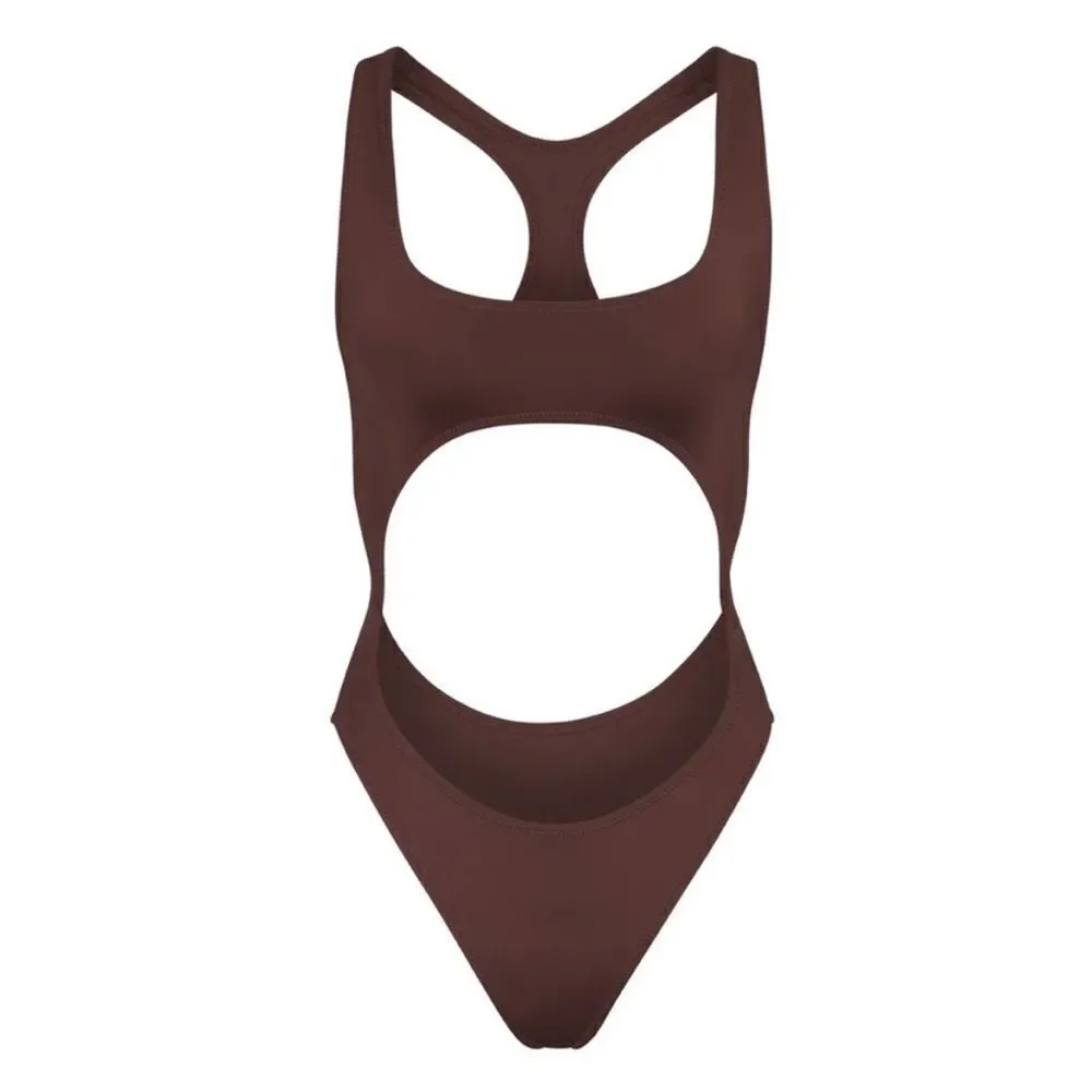 NWT SKIMS Swim Brown Monokini Cocoa One Piece Swimsuit